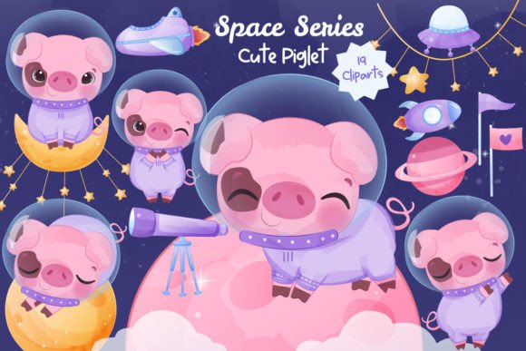 Space Series Cute Piglet Clipart: A Versatile Asset for Creative and Professional Projects