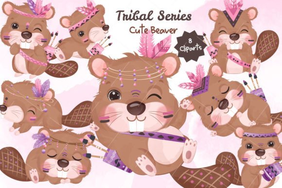 Tribal Series Cute Beaver Clipart