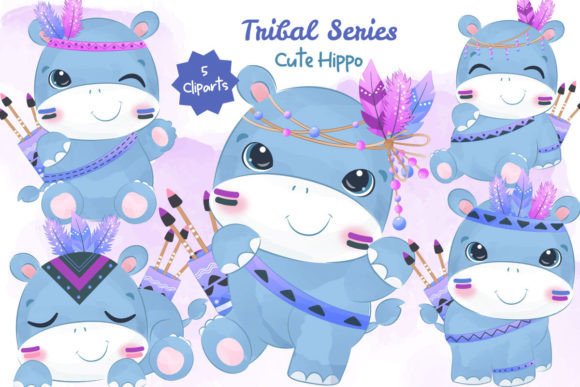 Tribal Series Cute Hippo Clipart: A Versatile Graphic Asset for Creative Projects